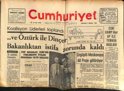 Cumhuriyet Gazetesi 7 Ağustos 1965 - Türkeş Bazı Gazeteleri Dava Etti GZ85548 - 1
