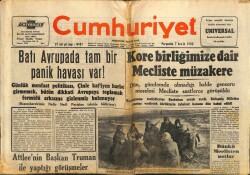 Cumhuriyet Gazetesi 7 Aralık 1950 - Kore Birliğimize Dair Mecliste Müzakereler GZ71502 - 2