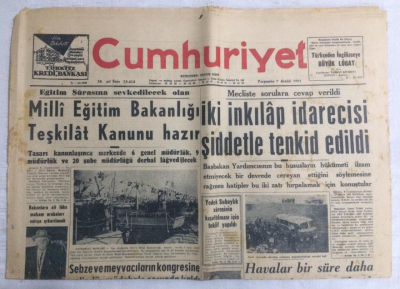 Cumhuriyet Gazetesi 7 Aralık 1961 - Milli Eğitim Bakanlığı Teşkilat Kanunu Hazır - GZ19086 - 1
