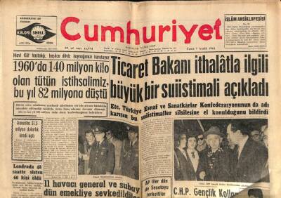 Cumhuriyet Gazetesi 7 Aralık 1962 - 1960da 140 Milyon Kilo Olan Tütün İstihsalimiz , Bu Yıl 82 Milyona Düştü GZ70070 - 1