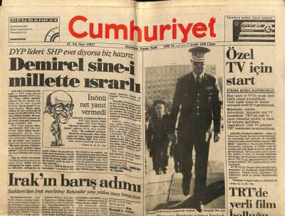 Cumhuriyet Gazetesi 7 Aralık 1990 - Demirel Sine-i Millette Israrlı GZ65115 - 2