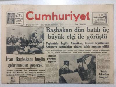 Cumhuriyet Gazetesi 7 Ekim 1951 - Başbakan Dün Batılı Üç Büyük Elçi İle Görüştü GZ52533 - 1