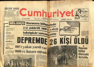 Cumhuriyet Gazetesi 7 Ekim 1964 - Depremde 26 Kişi Öldü GZ62412 - 2