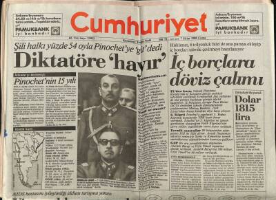 Cumhuriyet Gazetesi 7 Ekim 1988 - Şili Halkı Pinochetye Git Dedi GZ64474 - 1