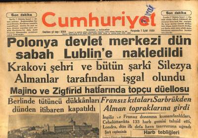 Cumhuriyet Gazetesi 7 Eylül 1939 - Berlinde Tütüncü Dükkanları Dünden İtibaren Kapatıldı GZ100994 - 2