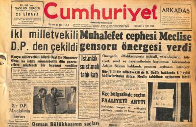 Cumhuriyet Gazetesi 7 Eylül 1957 - Aziz Nesin Hakkında Dava Açılıyor - Ege Bölgesinde Seçim Faaliyeti Arttı GZ119674 - 1
