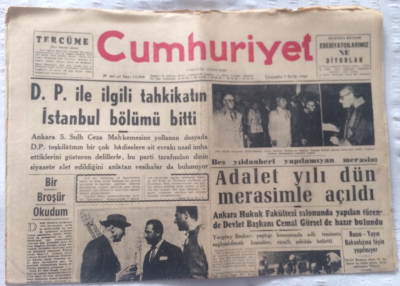 Cumhuriyet Gazetesi 7 Eylül 1960 - Adalet Yılı Dün Merasimle Açıldı - GZ19314 - 1
