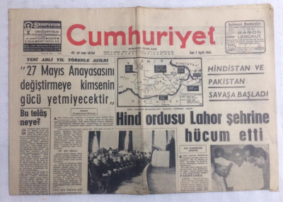 Cumhuriyet Gazetesi 7 Eylül 1965 - Hindistan Ve Pakistan Savaşa Başladı - GZ19127 - 1