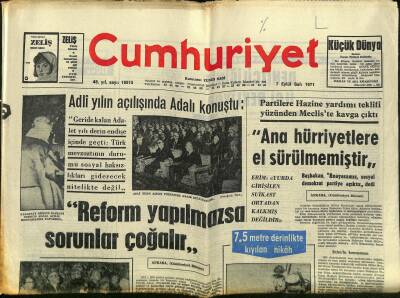 Cumhuriyet Gazetesi 7 Eylül 1971 - Çayan Hücresi Davasında İdamı İstenenlerin Sorgusu Dün Tamamlandı GZ121909 - 1