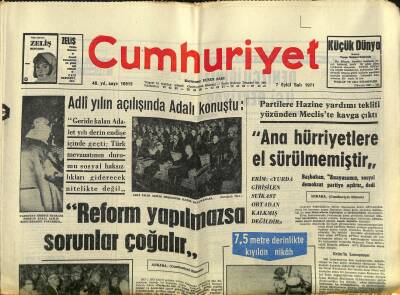 Cumhuriyet Gazetesi 7 Eylül 1971 - Madanoğlu Tutuklandı - Personel Kanunu Değişikliği Kasımda Ele Alınacak GZ121908 - 1
