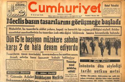Cumhuriyet Gazetesi 7 Haziran 1956 - İnönünün Dün Söylediği Tarihi Nutkun Metni GZ119792 - 1