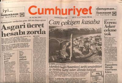Cumhuriyet Gazetesi 7 Haziran 1988 - Mardine Bağlı Hasankeyf , Tarihi Zenginlikleri İle Birlikte Baraj Suları Altında Kalacak GZ87409 - 1