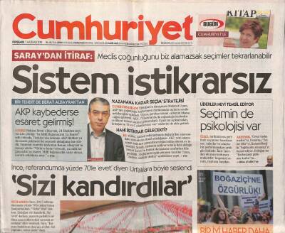 Cumhuriyet Gazetesi 7 Haziran 2018 - Saadet Partisi Kürt Meselesine Çözüm Raporunu Açıkladı - Coelho Cumhuriyete Konuştu GZ94557 - 1