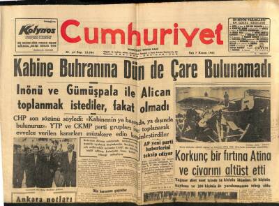 Cumhuriyet Gazetesi 7 Kasım 1961 - Korkunç Bir Fırtına Atina Ve Civarını Altüst Etti GZ80294 - 1
