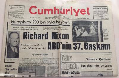 Cumhuriyet Gazetesi 7 Kasım 1968-Richard Nixon ABDnin 37.Başkanı GZ6035 - 2