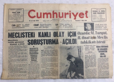 Cumhuriyet Gazetesi 7 Mart 1966 - Meclisteki Kanlı Olay İçin Soruşturma Açıldı - GZ19208 - 1