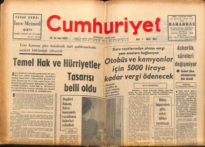 Cumhuriyet Gazetesi 7 Mart 1967 - Otobüs Ve Kamyonlar İçin 5000 Liraya Kadar Vergi Ödenecek GZ98082 - 1