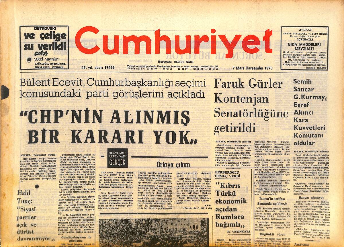 Cumhuriyet Gazetesi 7 Mart 1973 - Büyük Uçak Şirketleri Fransa'ya Yaptıkları Seferleri İptal Ettiler GZ143579 - 1