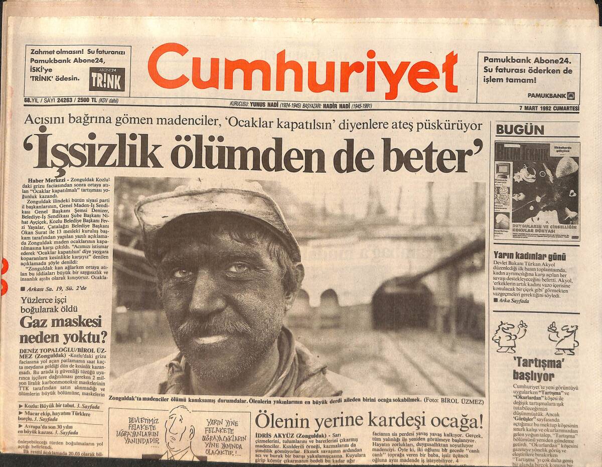 Cumhuriyet Gazetesi 7 Mart 1992 - Bakü Yönetimi Çöktü - Hazine'nin Başı Yine Parayla Dertte GZ157196 - 1