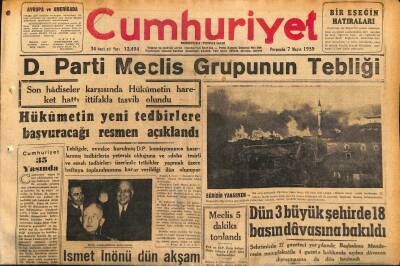 Cumhuriyet Gazetesi 7 Mayıs 1959 - D.Parti Meclis Grupunun Tebliği - İsmet İnönü Dün Akşam Trenle Ankaraya Gitti GZ120096 - 1