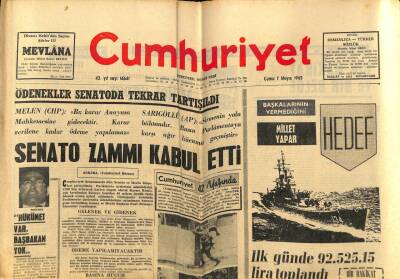 Cumhuriyet Gazetesi 7 Mayıs 1965 - Atina Lefkoşe Arasında İşbirliği Kurulacak..Galatasaray İdare Heyetinde Huzursuzluk GZ59010 - 1