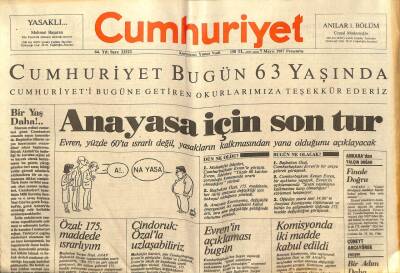 Cumhuriyet Gazetesi - 7 Mayıs 1987 - Anayasa İçin Son Tur GZ99609 - 1
