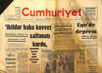 Cumhuriyet Gazetesi - 7 Nisan 1969 - İktidar Kaba Kuvvet Saltanatı Kurdu GZ99495 - 1