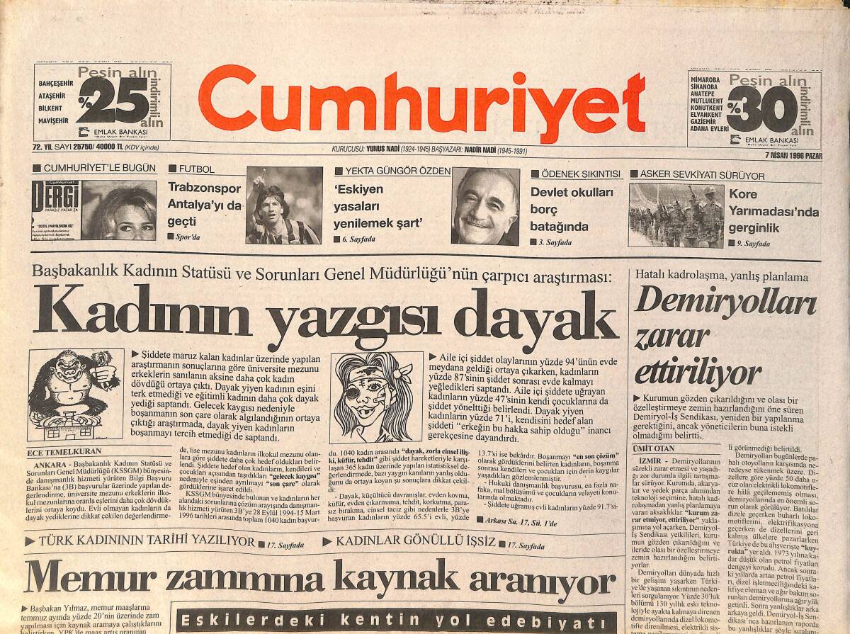 Cumhuriyet Gazetesi 7 Nisan 1996 - Rıza, Çalımbay Seba'dan İzin Alarak Konuştu - Beyoğlu'nda Bir Takı Ustası GZ2587 - 1