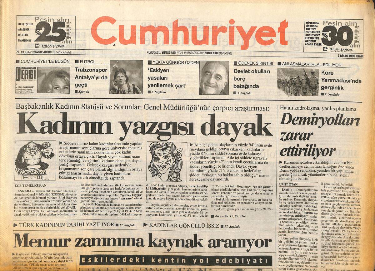 Cumhuriyet Gazetesi 7 Nisan 1996 - Trabzonspor Antalya'yı da Geçti - Demiryolları Zarar Ettiriliyor GZ147760 - 1