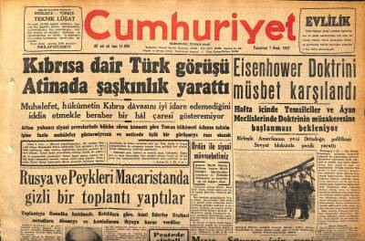 Cumhuriyet Gazetesi 7 Ocak 1957 - Rusya Ve Peykleri Macaristanda Gizli Bir Toplantı Yaptılar GZ120238 - 1