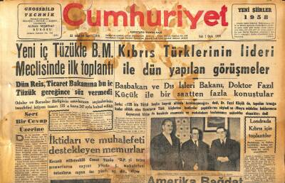 Cumhuriyet Gazetesi 7 Ocak 1958 - Kıbrıs Türklerinin Lideri İle Dün Yapılan Görüşmeler - Amerika Bağdat Paktına Girmiyor GZ120390 - 1
