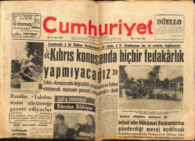 Cumhuriyet Gazetesi 7 Ocak 1964 - Rumlar Taksim Tezini Çürütmeğe Gayret Ediyorlar GZ76070 - 1
