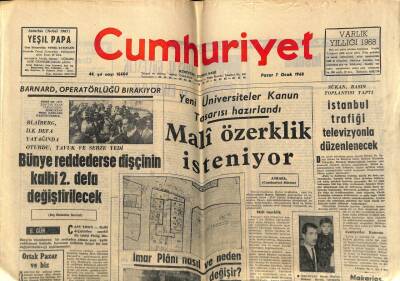 Cumhuriyet Gazetesi 7 Ocak 1968 - Bernard Operatörlüğü Bırakıyor GZ59133 - 1