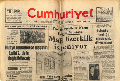 Cumhuriyet Gazetesi 7 Ocak 1968 - Yeni Üniversiteler Kanun Tasarısı Hazırlandı Mali Özerklik İsteniyor GZ59132 - 1