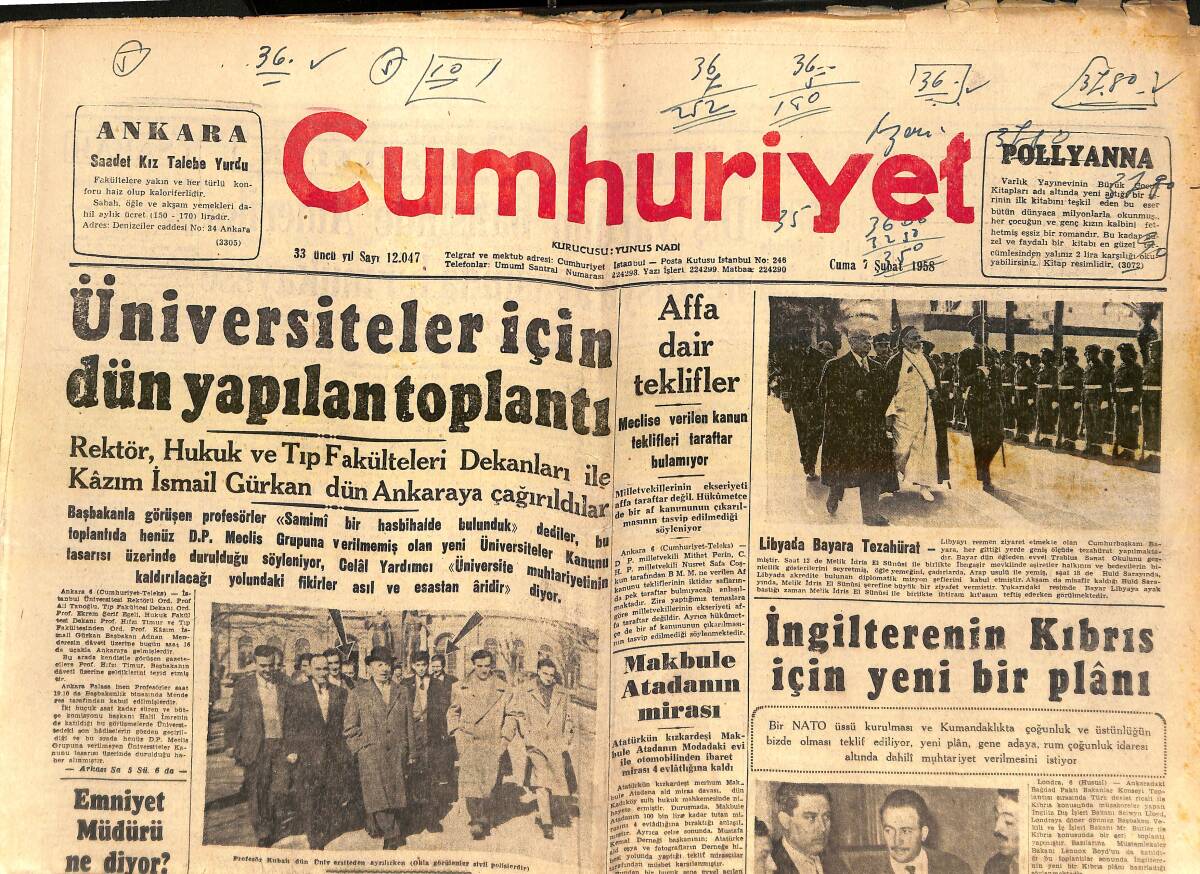 Cumhuriyet Gazetesi 7 Şubat 1958 - Dünya Spor Tarihinin İkinci Büyük Kazası - Fransız Meclisinde Bir Bomba Patladı! GZ139230 - 1
