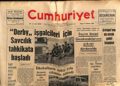 Cumhuriyet Gazetesi 7 Temmuz 1968 - Derby İşgalcileri İçin Savcılık Tahkikata Başladı GZ79776 - 1