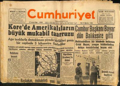 Cumhuriyet Gazetesi 8 Ağustos 1950 - Korede Amerikalıların Büyük Mukabil Taarruzu GZ71480 - 1