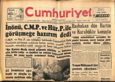 Cumhuriyet Gazetesi 8 Ağustos 1957 - Ankarada Su Sıkıntısı Yüzünden Grip Vakaları Yaygın Hal Aldı GZ96994 - 1