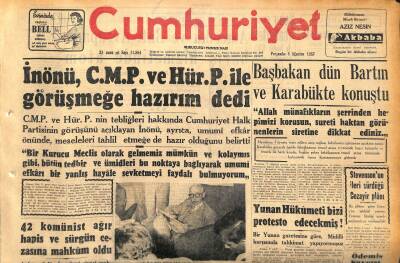 Cumhuriyet Gazetesi 8 Ağustos 1957 - Ankarada Su Sıkıntısı Yüzünden Grip Vakaları Yaygın Hal Aldı - Yunan Hükümeti Bizi Protesto Edecekmiş ! GZ120337 - 1