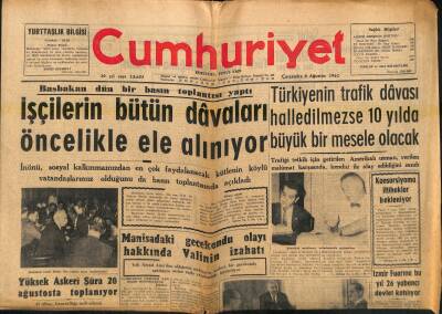 Cumhuriyet Gazetesi 8 Ağustos 1962 - Türkiyenin Trafik Davası Halledilmezse 10 Yılda Büyük Bir Mesele Olacak GZ121315 - 1