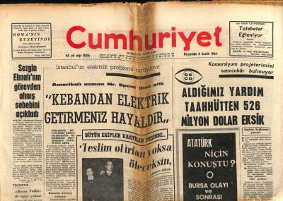 Cumhuriyet Gazetesi 8 Aralık 1966 - Sezgin Elmalının Görevden Alınış Sebebini Açıkladı GZ90651 - 1