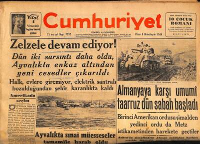 Cumhuriyet Gazetesi 8 Ekim 1944 - Almanyaya Karşı Umumi Taarruz Dün Sabah Başladı GZ69850 - 1