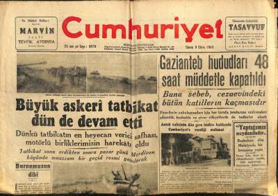 Cumhuriyet Gazetesi 8 Ekim 1948 - Gaziantep Hudutları Kapatıldı GZ71493 - 2