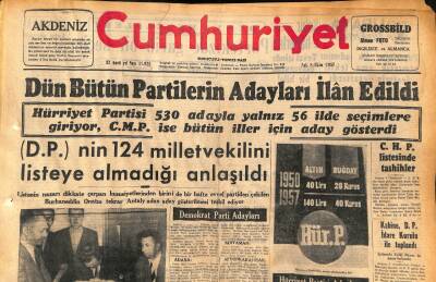 Cumhuriyet Gazetesi 8 Ekim 1957 - Dün Büyün Partilerin Adayları İlân Edildi - Yurdda Propaganda Faaliyeti Alevlendi GZ119664 - 1