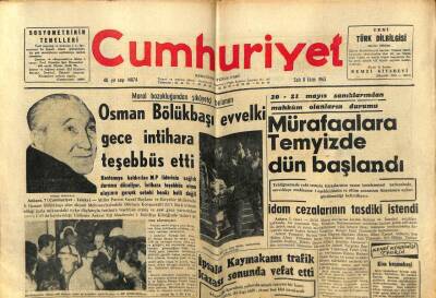 Cumhuriyet Gazetesi 8 Ekim 1963 - Osman Bölükbaşı Evvelki Gece İntihara Teşebbüs Etti GZ59096 - 1