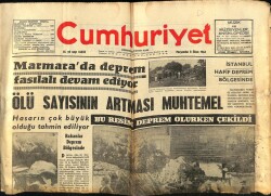Cumhuriyet Gazetesi 8 Ekim 1964 - Marmarada Deprem Fasılalı Devam Ediyor GZ62411 - 2