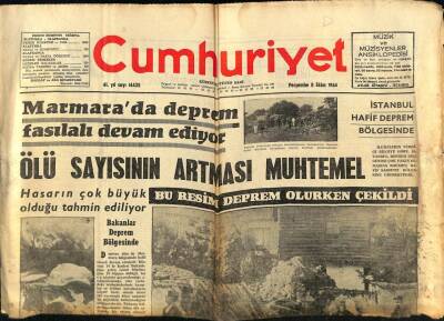 Cumhuriyet Gazetesi 8 Ekim 1964 - Marmarada Deprem Fasılalı Devam Ediyor GZ62411 - 1