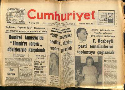 Cumhuriyet Gazetesi 8 Ekim 1966 - Demirel Anayasada Elmalıyı İsteriz Dövizleriyle Karşılandı GZ58964 - 1