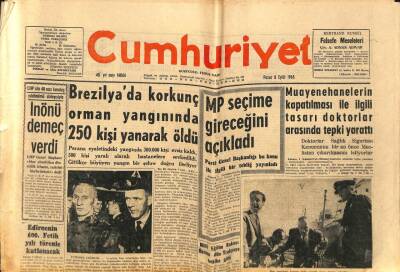 Cumhuriyet Gazetesi 8 Eylül 1963 - Brezilyada Korkunç Orman Yangınında 250 Kişi Yanarak Öldü GZ85408 - 1