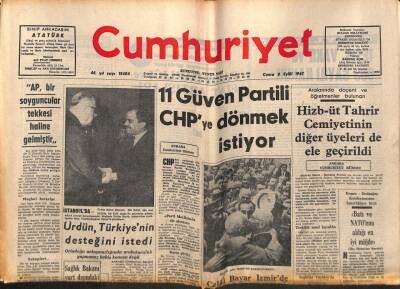Cumhuriyet Gazetesi 8 Eylül 1967 - 11 Güven Partili CHPye Dönmek İstiyor, Fındığın Getirdiği 900 Milyon Nereye Gitti GZ84489 - 1